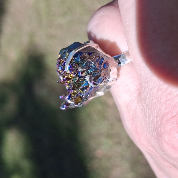 New Titanium Druzy 925 Silver Ring. - Picture 8 of 13